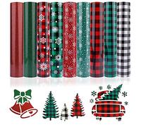 AIEX 9 feuilles Vinyle de Transfert de Chaleur de Noël, 30,5 x 25,4 cm Htv Vinyle Thermocollant Htv Vinyl de Flocon de Neige de Noël Buffalo Plaid Feuilles pour Tissu T-Shirt Silhouette Camée