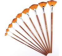 AIEX 9 pièces de Pinceaux en éventail, Ensemble de Pinceaux d'artiste en Nylon Anti-Perte pour Aquarelle, Acrylique, Encre, Gouache, Huile, Peinture à la Tempera