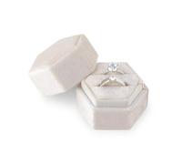 AIEX Boîte à Bagues en Velours, pour Bijoux Fentes Doubles Hexagone Boîte à Bague pour Fiançailles Cérémonie Mariage Saint Valentin Tenant 2 Bagues (Beige)