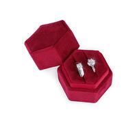 AIEX Boîte à Bagues en Velours, pour Bijoux Fentes Doubles Hexagone Boîte à Bague pour Fiançailles Cérémonie Mariage Saint Valentin Tenant 2 Bagues (Vin rouge)