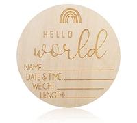 AIEX Carte Mensuelle en Bois Bébé, Panneau de Bienvenue Rond En bois pour Nouveau-né Hello World New Baby Sign for Photo Prop Baby Shower Nursery
