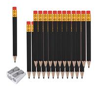 AIEX Lot de 25 demi-crayons avec gomme, 10 cm, mini crayons HB hexagonaux de golf avec 1 taille-crayon pour enfants, école, bureau, fête prénatale, mariage (noir)