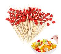 AIEX Pics à Cocktail en Forme de Coeur, 100pcs 12cm Coeur Rouge Pics à Cocktail en Bambou Cure-Dents Cocktail pour Apéritifs Bâtonnets de Fruits Bâtons de Cocktail Mariage Fête d'anniversaire