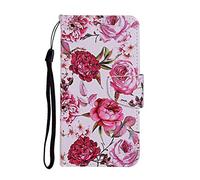 AIFILLE Antichoc Coque de Protection pour Huawei Y5P Silicone TPU Arrière Cover et Premium PU Cuir Pochette Etui a Rabat Support Style de Livre avec Motif Fleurs Rose Rouge pour Fille Femme
