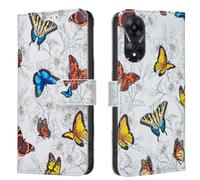 AIFILLE Blanc Coque Étui Pochette Femme Compatible avec Oppo A78 5G 6,56" Motif Rouge Jaune Bleu Papillons Clapet Housse en Cuir PU Flip Antichoc 360 Full Body Housse Cover de Protection Bumper