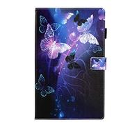 AIFILLE Bumper pour Samsung Tab A7 10,4 2020 SM-T500/T505 Coque Blanc Violet Bleu Papillons Motif Fille Femme Flip Folio Cover Housse en PU Cuir Antichoc Etui de Protection avec Support Fonction