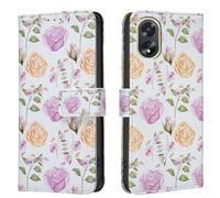AIFILLE Compatible avec Coque Oppo A38 4G/ A18 4G 6,56" Jaune Rose Fleur Motif Pochette Flip Etui a Rabat Clapet en Cuir PU Rabat Support Fonction Femme Fille Housse de Telephone Portable Bumper