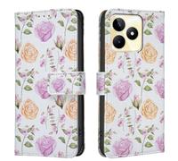 AIFILLE Compatible avec Coque Realme C53 6,74 Pouces Jaune Rose Fleur Motif Pochette Flip Etui a Rabat Clapet en Cuir PU Rabat Support Fonction Femme Fille Housse de Telephone Portable Bumper