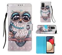 AIFILLE Compatible avec Coque Samsung Galaxy A02s Animaux avec Hibou Cartoon Motif 360 Antichoc Protection Etui Claprt Housse en Cuir PU Support Flip Rabat Magnétique Telephone Portable Accessoire