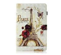 AIFILLE Compatible avec Coque Samsung Tab A 10.5 2018 T590/T595 Torre Eiffel di Parigi Motif Cuir PU Folio Etui avec Porte Carte Pochette Fille Sac Antichoc Housse de Protection Tablette Accessoires