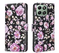 AIFILLE Compatible avec Honor X6b 4G Noire Coque Motif Violet Fleurs Roses Pochette Femme Folio Etui a Rabat Cuir PU Anti Choc Protection Telephone Portable Accessoires pour Honor X6b 4G 6,77 Pouces
