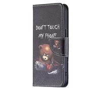 AIFILLE Compatible avec iPhone 13 2021 Noir Coque Motif Animaux Ours Brun Don't Touch My Phone Pochette Garçon Etui a Rabat en Cuir PU Anti Choc Protection Rigide Telephone Portable Accessoires