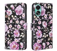 AIFILLE Compatible avec Oppo A78 4G Noire Coque Motif Violet Fleurs Roses Pochette Femme Folio Etui a Rabat Cuir PU Anti Choc Protection Telephone Portable Accessoires pour Oppo A78 4G 6,43 Pouces