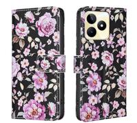 AIFILLE Compatible avec Realme C53 Noire Coque Motif Violet Fleurs Roses Pochette Femme Folio Etui a Rabat Cuir PU Anti Choc Protection Telephone Portable Accessoires pour Realme C53 6,74 Pouces