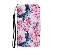 AIFILLE Compatible avec Samsung A10 Coque a Rabat Antichoc Housse de Protection Motif Bleu Papillon et Rose Fleurs Magnétique Porte Carte Fonction Stand Etui en Cuir PU pour Samsung Galaxy A10 2019