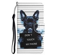 AIFILLE Compatible avec Samsung Galaxy A13 4G Blanc Coque Motif Animaux Chien Noir Don't Touch My Phone Pochette Garçon Fille Flip Housse en Cuir PU Anti Choc Protection Rigide Téléphone Accessoires