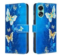 AIFILLE Compatible pour Oppo A78 4G Coque Bleu Antichoc Housse en Cuir PU Cover avec ID Carte de Crédit Slot Fermeture Magnétique Flip Étui à Rabat et Folio avec Motif Animaux Papillon Bleu Clair Or