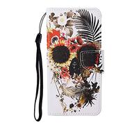AIFILLE Etui Compatible pour Samsung S21 FE 2021 avec Motif Crâne Fleurs Rabat Fantaisie Portefeuille Femme Coque en Cuir PU et Silicone Inner Support Anti-Rayure 360 Integrale Housse de Protection