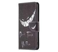 AIFILLE Etui de Protection Compatible pour Xiaomi Redmi Note 13 Pro 5G Noir Don't Touch My Phone Portefeuille Homme Garçon Coque en Cuir PU et Silicone Souple Bumper avec Motif Dents Blanche en Colère