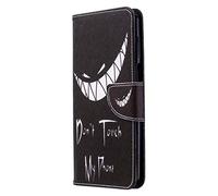 AIFILLE Etui de Protection Compatible pour Xiaomi Redmi Note 9 Pro Noir Don't Touch My Phone Portefeuille Homme Garçon Coque en Cuir PU et Silicone Souple Bumper avec Motif Dents Blanche en Colère