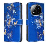 AIFILLE Etui en Cuir Portefeuille Coque Compatible pour Xiaomi Redmi Note 14 Pro 5G Diamant Papillons Violet Motif Antichoc 360 Full Body Protection Étuis à Rabat Fille Telephone Portable Bumper Skin
