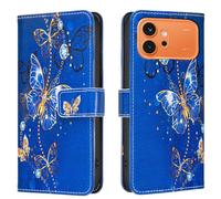 AIFILLE Etui en Cuir PU Portefeuille Coque Compatible pour Honor 600 5G Diamant Papillons Violet Motif Antichoc 360 Full Body Protection Étuis à Rabat et Folio Fille Telephone Portable Bumper Skin