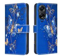 AIFILLE Etui en Cuir PU Portefeuille Coque Compatible pour Oppo A98 5G Diamant Papillons Violet Motif Antichoc 360 Full Body Protection Étuis à Rabat et Folio Fille Telephone Portable Bumper Skin