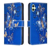 AIFILLE Etui en Cuir PU Portefeuille Coque Compatible pour Samsung Galaxy A05 4G Diamant Papillons Violet Motif Antichoc 360 Full Body Protection Étuis à Rabat Fille Telephone Portable Bumper Skin