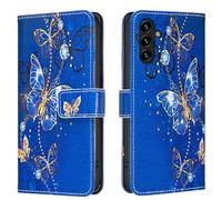 AIFILLE Etui en Cuir PU Portefeuille Coque Compatible pour Samsung Galaxy A34 5G Diamant Papillons Violet Motif Antichoc 360 Full Body Protection Étuis à Rabat Fille Telephone Portable Bumper Skin