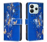 AIFILLE Etui en Cuir PU Portefeuille Coque Compatible pour Xiaomi Redmi Note 14 5G Diamant Papillons Violet Motif Antichoc 360 Full Body Protection Étuis à Rabat Fille Telephone Portable Bumper Skin
