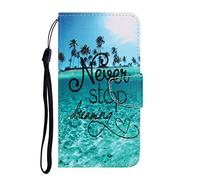 AIFILLE Etui Portable Compatible pour Huawei Y6 2019 Never Stop Dreaming Original Motif Flip Pochette Femme Etui en Cuir Anti Choc Housse de Protection avec Porte Carte et Fonction Support Cover