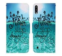 AIFILLE Etui Portable Compatible pour Samsung A10 Never Stop Dreaming Original Motif Flip Pochette Femme Etui en Cuir Anti Choc Housse de Protection avec Porte Carte et Fonction Support Smart Cover