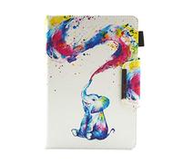 AIFILLE Etui Tablette 10.1 Pouces Universelle Blanche Coque en Cuir Animaux Éléphant Enfant Petit Motif Flip Porte Carte de Crédit Support Fonction Antichoc Housse de Protection Universel 10 Pouces