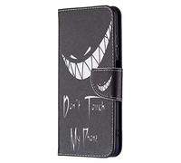 AIFILLE Flip Etui de Protection Compatible pour Xiaomi Redmi 10 5G Noir Don't Touch My Phone Portefeuille Homme Garçon Coque en Cuir PU et Silicone Souple Bumper avec Motif Dents Blanche en Colère
