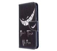AIFILLE Flip Etui de Protection Compatible pour Xiaomi Redmi Note 8T Noir Don't Touch My Phone Portefeuille Homme Garçon Coque en Cuir PU et Silicone Souple Bumper avec Motif Dents Blanche en Colère