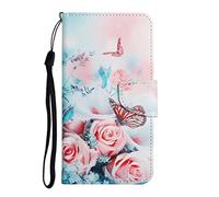 AIFILLE Flip Housse Coque Compatible pour Xiaomi Redmi Note 8 Pro Fantaisie Motif Fleurs Rose Pâle Étui a Rabat Cuir PU Magnétique Porte Carte et Folio Support Fonction Anti-Rayures Protection Cover