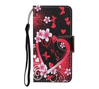 AIFILLE Flip Noire Housse Coque Compatible pour Huawei Y5P Fantaisie Motif Coeur Rouge Étui a Rabat Cuir PU Magnétique Porte Carte et Folio Support Fonction Anti-Rayures Protection Cover