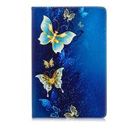 AIFILLE Housse en Cuir PU Compatible pour Tablette Samsung Galaxy Tab S4 2018 10.5 Pouces T830/T835 Bleu Antichoc Coque avec Carte de Crédit Slots Flip Support Etui avec Motif Animaux Or Bleu Papillon