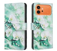 AIFILLE Pochette Coque de Téléphone Compatible pour Honor 600 5G Vert Cover 360 Antichoc Full Body Cuir Etui a Rabat Motif Blanc Fleur Housse Protection avec Fermeture Magnétique Fonction Support