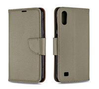 AIFILLE Portable Gris Etui PU Cuir pour Samsung A10 2019 6.2 Pouces Litchi Texture Couleur Unie Original Coque Clapet Portefeuille Antichoc 360 Integrale Protection Folio Housse avec Support Fonction