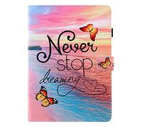 AIFILLE Portefeuille Coque Housse en Cuir PU Compatible avec iPad Air 2/ iPad 5/ iPad 6 9.7 Pouces Never Stop Dreaming Motif Flip Rabat Antichoc Femme Etui de Protection avec Support Fonction