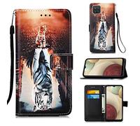 AIFILLE Portefeuille Etui Portable Compatible avec Samsung Galaxy A12/M12 Chat Miroir Tigre Motif Animaux Étui Rabat Pochette Femme Fille Housse Cuir PU Flip Folio Porte Carte de Credit Coque Bumper