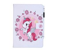 AIFILLE Portefeuille Femme Coque Cuir de Protection Universelle Tablette 10 Pouces Blanc avec Motif Animaux Cheval Fille Folio Housse Flip Carte de Crédit Antichoc Etui Tablette 9.5-10.5 Pouces