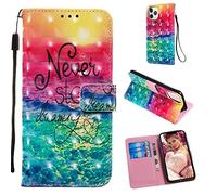 AIFILLE Portefeuille Fille Etui à Rabat en PU Cuir Compatible avec Housse iPhone 11 Pro Never Stop Dreaming Motif Glitter Ciel Fonction Support Telephone Portable Kits Livres Flip Smart Cover