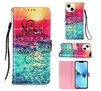 AIFILLE Portefeuille Fille Etui à Rabat en PU Cuir Compatible avec Housse iPhone 13 Mini Never Stop Dreaming Motif Glitter Ciel Fonction Support Telephone Portable Kits Livres Flip Smart Cover