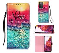 AIFILLE Portefeuille Fille Etui à Rabat PU Cuir Compatible avec Housse Samsung Galaxy S21 Ultra Never Stop Dreaming Motif Glitter Ciel Fonction Support Telephone Portable Kits Livres Flip Smart Cover