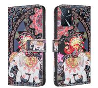 AIFILLE Portefeuille Housse en Cuir PU Compatible avec Oppo A16/A16s/A55 5G/A54 5G 6,5" Animaux Éléphant Rétro Couleur Motif Flip Pochette Femme Fille Coque Etui avec Magnétique Porte Carte de Crédit