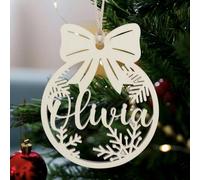 AIFLM Boule de Noël Personnalisée en Bois avec Pendentif Gravé à n'importe Quel Nom Décoration de Sapin de Noël