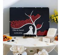 AIFLM Livre d'or de Mariage Personnalisé avec 50-100 Cœurs en Bois Décoration de Mariage Alternative au Livre d'or de Mariage en Bois