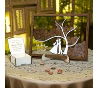 AIFLM Livre d'or de Mariage Personnalisé avec 50-100 Cœurs en Bois Décoration de Mariage Alternative au Livre d'or de Mariage en Bois